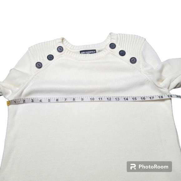 Karl Lagerfeld Paris White Mix Media Layered Ribbed Shoulder Detail Sweater S - Picture 9 of 10